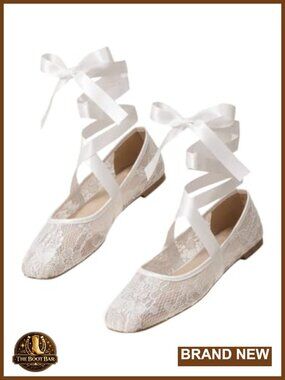 Floral Lace Mesh Ballet Flat, Square Toe, Ribbon Tie Ballerina Shoes